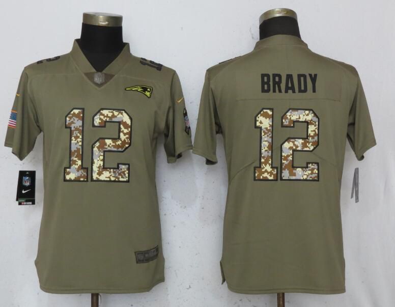 Women New England Patriots #12 Brady Olive Camo Carson Nike Salute to Service Player NFL Jerseys->women nfl jersey->Women Jersey